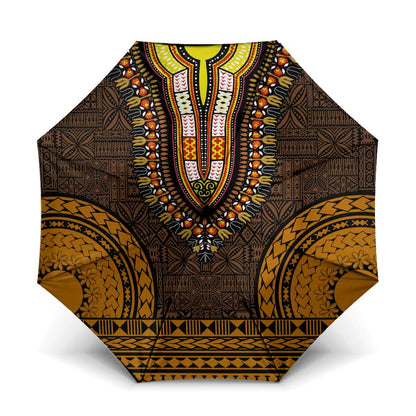Gold Dashiki and Tapa Pattern Umbrella Africa-Polynesia Together Culture