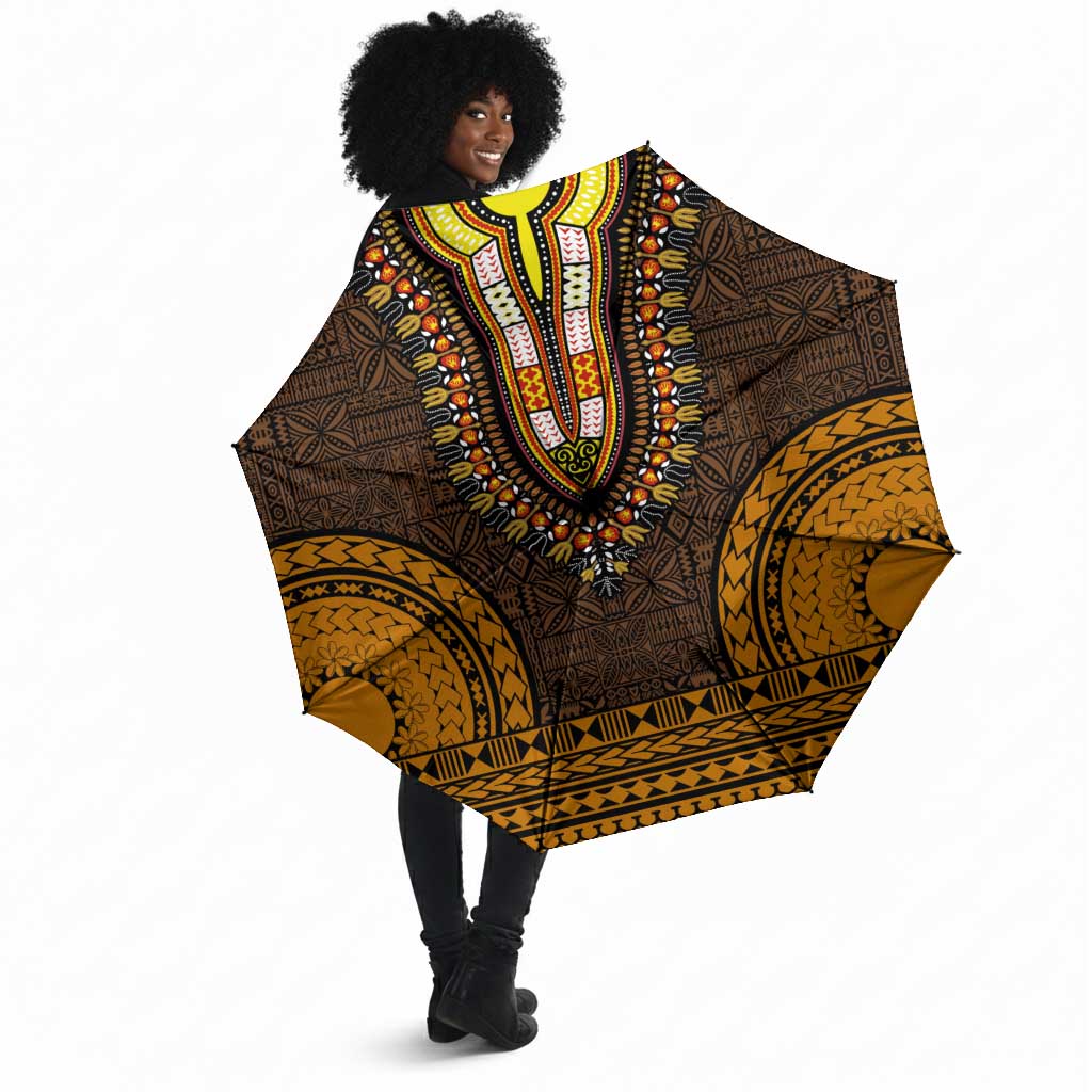 Gold Dashiki and Tapa Pattern Umbrella Africa-Polynesia Together Culture