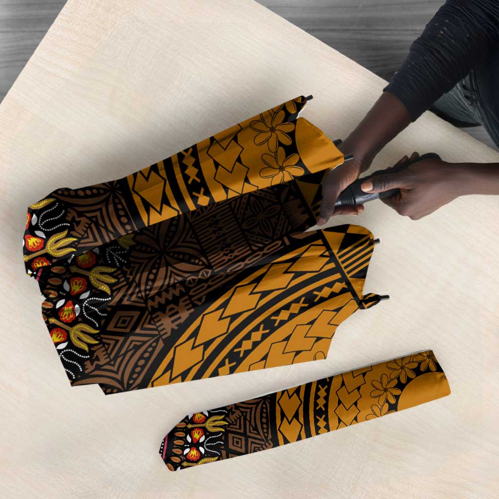 Gold Dashiki and Tapa Pattern Umbrella Africa-Polynesia Together Culture
