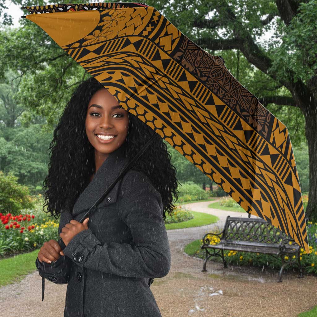 Gold Dashiki and Tapa Pattern Umbrella Africa-Polynesia Together Culture