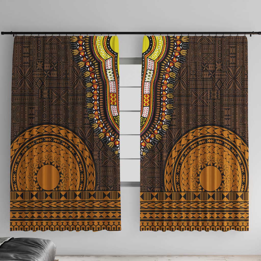 Gold Dashiki and Tapa Pattern Window Curtain Africa-Polynesia Together Culture