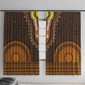 Gold Dashiki and Tapa Pattern Window Curtain Africa-Polynesia Together Culture