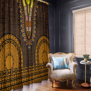 Gold Dashiki and Tapa Pattern Window Curtain Africa-Polynesia Together Culture