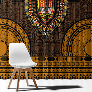 Gold Dashiki and Tapa Pattern Window Curtain Africa-Polynesia Together Culture