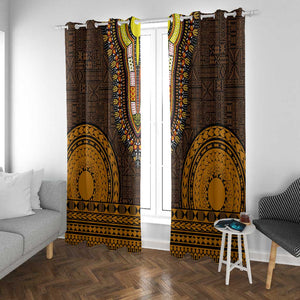 Gold Dashiki and Tapa Pattern Window Curtain Africa-Polynesia Together Culture