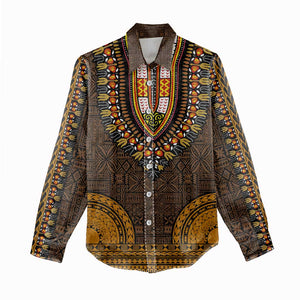 Gold Dashiki and Tapa Pattern Women Casual Shirt Africa-Polynesia Together Culture