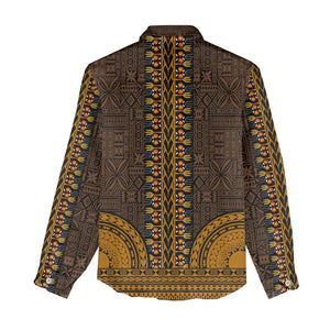 Gold Dashiki and Tapa Pattern Women Casual Shirt Africa-Polynesia Together Culture