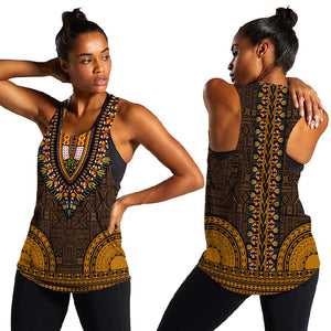 Gold Dashiki and Tapa Pattern Women Racerback Tank Africa-Polynesia Together Culture