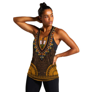 Gold Dashiki and Tapa Pattern Women Racerback Tank Africa-Polynesia Together Culture