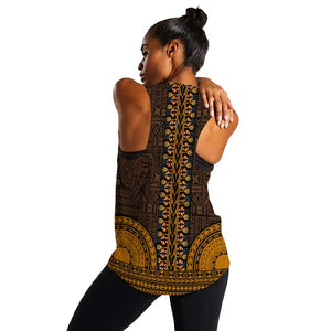 Gold Dashiki and Tapa Pattern Women Racerback Tank Africa-Polynesia Together Culture