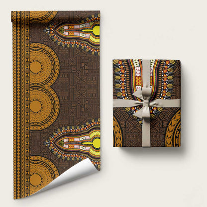 Gold Dashiki and Tapa Pattern Wrapping Paper Africa and Polynesia Together Culture - African Pride