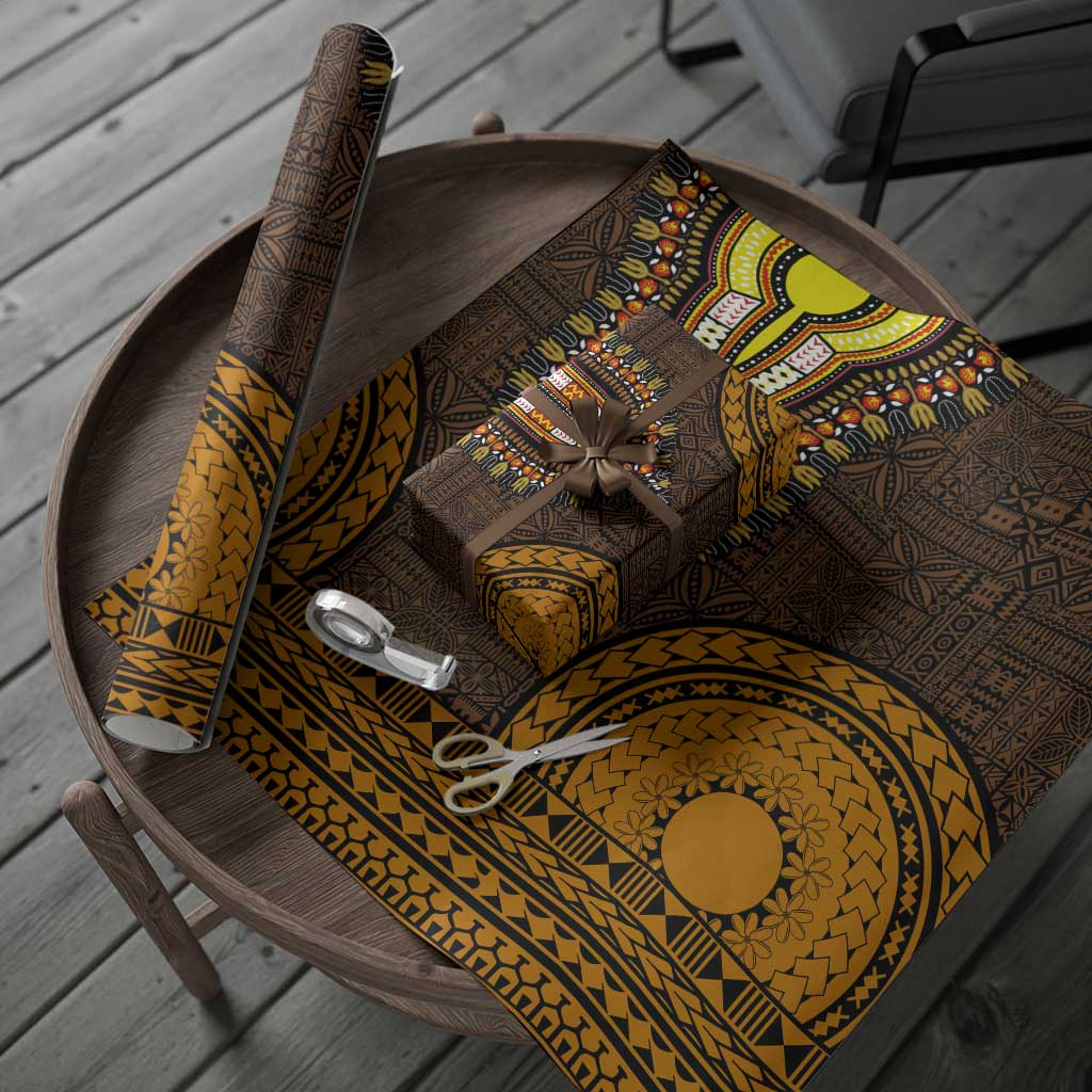 Gold Dashiki and Tapa Pattern Wrapping Paper Africa and Polynesia Together Culture - African Pride