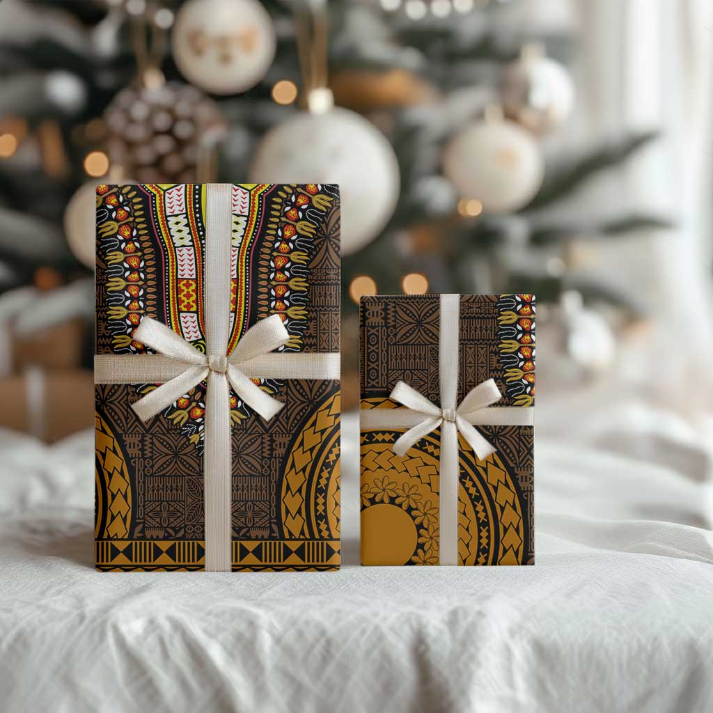 Gold Dashiki and Tapa Pattern Wrapping Paper Africa and Polynesia Together Culture - African Pride