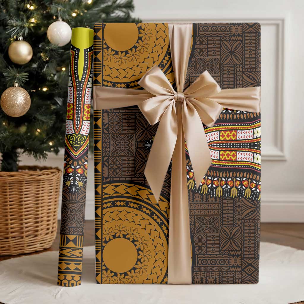 Gold Dashiki and Tapa Pattern Wrapping Paper Africa and Polynesia Together Culture - African Pride