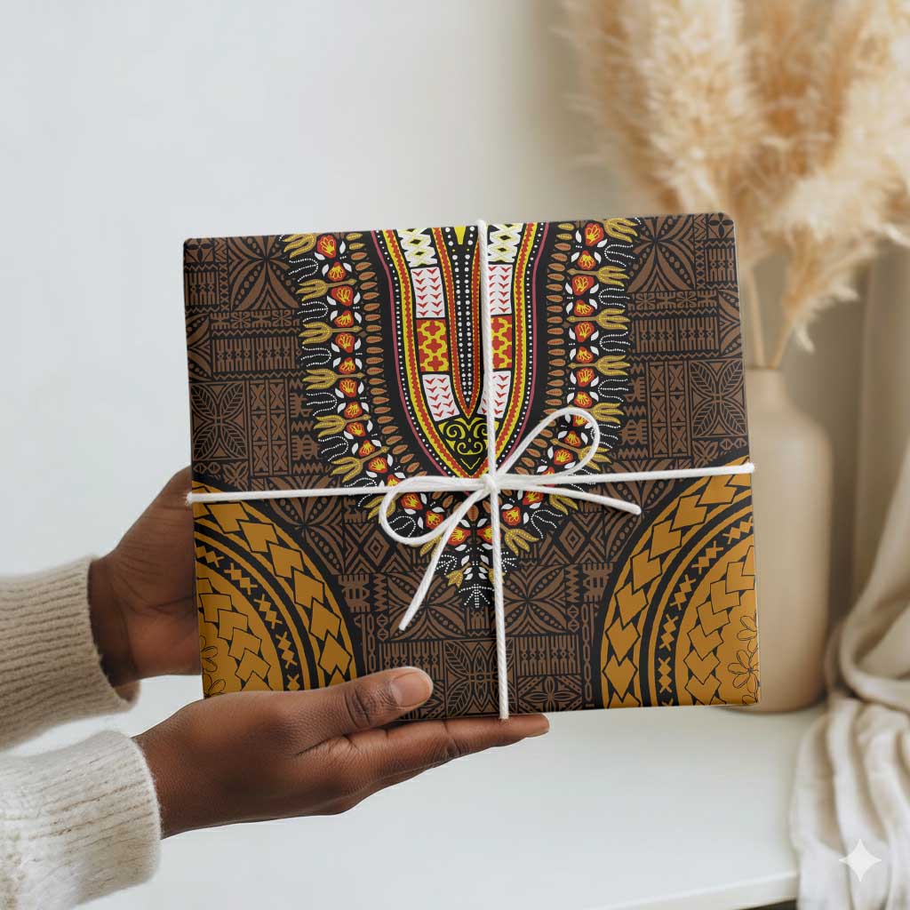 Gold Dashiki and Tapa Pattern Wrapping Paper Africa and Polynesia Together Culture - African Pride