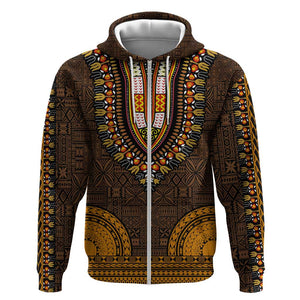 Gold Dashiki and Tapa Pattern Zip Hoodie Africa-Polynesia Together Culture