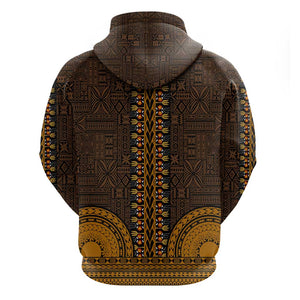 Gold Dashiki and Tapa Pattern Zip Hoodie Africa-Polynesia Together Culture