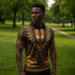 Gold Dashiki and Tapa Pattern Zipper Polo Shirt Africa-Polynesia Together Culture