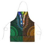 Green-gold Dashiki and Tapa Pattern Apron Africa-Polynesia Together Culture