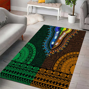 Green-gold Dashiki and Tapa Pattern Area Rug Africa-Polynesia Together Culture