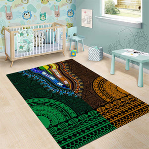 Green-gold Dashiki and Tapa Pattern Area Rug Africa-Polynesia Together Culture