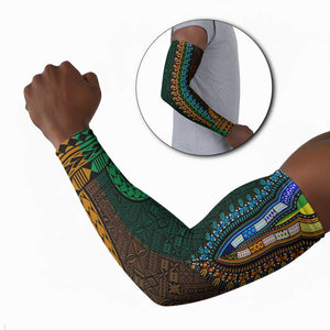 Green-gold Dashiki and Tapa Pattern Arm Sleeves Africa-Polynesia Together Culture