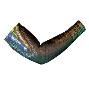 Green-gold Dashiki and Tapa Pattern Arm Sleeves Africa-Polynesia Together Culture