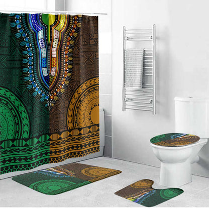 Green-gold Dashiki and Tapa Pattern Bathroom Set Africa-Polynesia Together Culture