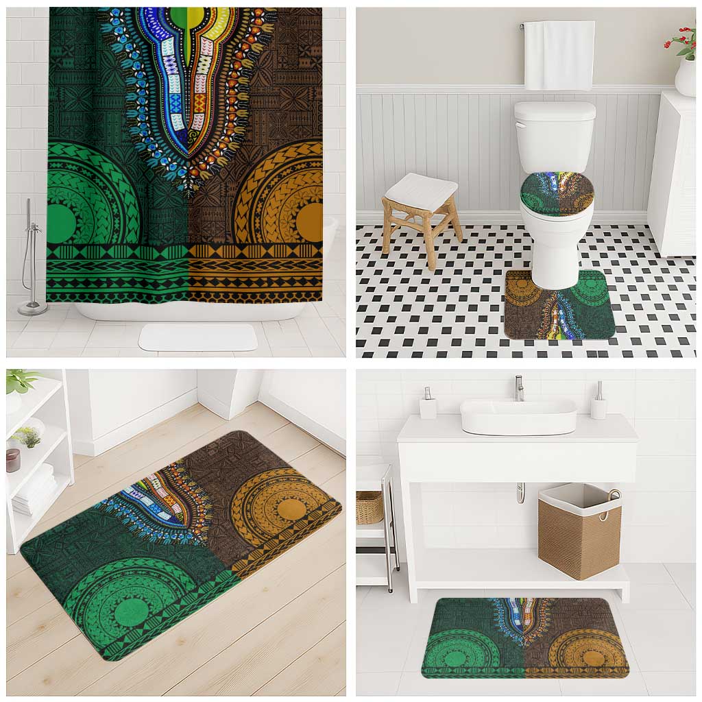 Green-gold Dashiki and Tapa Pattern Bathroom Set Africa-Polynesia Together Culture