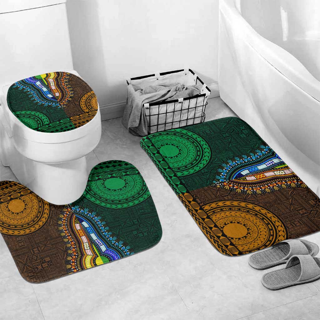 Green-gold Dashiki and Tapa Pattern Bathroom Set Africa-Polynesia Together Culture