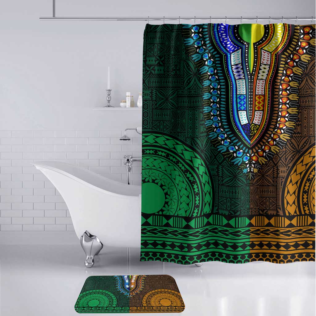 Green-gold Dashiki and Tapa Pattern Bathroom Set Africa-Polynesia Together Culture
