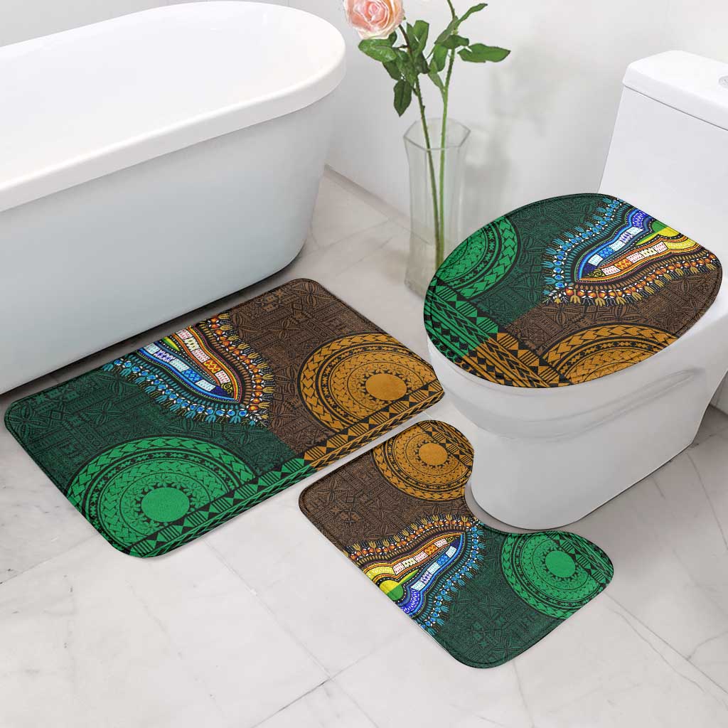 Green-gold Dashiki and Tapa Pattern Bathroom Set Africa-Polynesia Together Culture