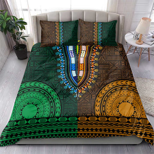 Green-gold Dashiki and Tapa Pattern Bedding Set Africa-Polynesia Together Culture