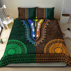 Green-gold Dashiki and Tapa Pattern Bedding Set Africa-Polynesia Together Culture