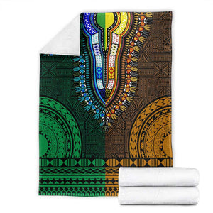 Green-gold Dashiki and Tapa Pattern Blanket Africa-Polynesia Together Culture