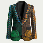 Green-gold Dashiki and Tapa Pattern Blazer Africa-Polynesia Together Culture