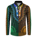 Green-gold Dashiki and Tapa Pattern Button Sweatshirt Africa-Polynesia Together Culture