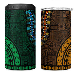 Green-gold Dashiki and Tapa Pattern 4 in 1 Can Cooler Tumbler Africa-Polynesia Together Culture