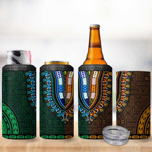 Green-gold Dashiki and Tapa Pattern 4 in 1 Can Cooler Tumbler Africa-Polynesia Together Culture