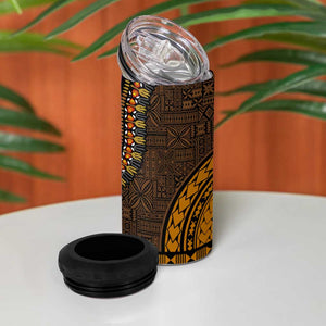 Green-gold Dashiki and Tapa Pattern 4 in 1 Can Cooler Tumbler Africa-Polynesia Together Culture