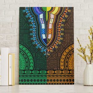 Green-gold Dashiki and Tapa Pattern Canvas Wall Art Africa-Polynesia Together Culture