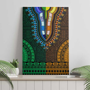 Green-gold Dashiki and Tapa Pattern Canvas Wall Art Africa-Polynesia Together Culture