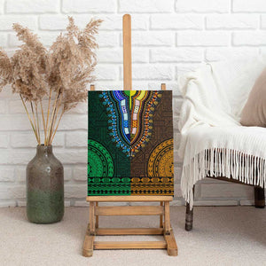 Green-gold Dashiki and Tapa Pattern Canvas Wall Art Africa-Polynesia Together Culture