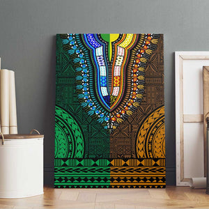 Green-gold Dashiki and Tapa Pattern Canvas Wall Art Africa-Polynesia Together Culture