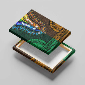 Green-gold Dashiki and Tapa Pattern Canvas Wall Art Africa-Polynesia Together Culture