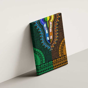 Green-gold Dashiki and Tapa Pattern Canvas Wall Art Africa-Polynesia Together Culture