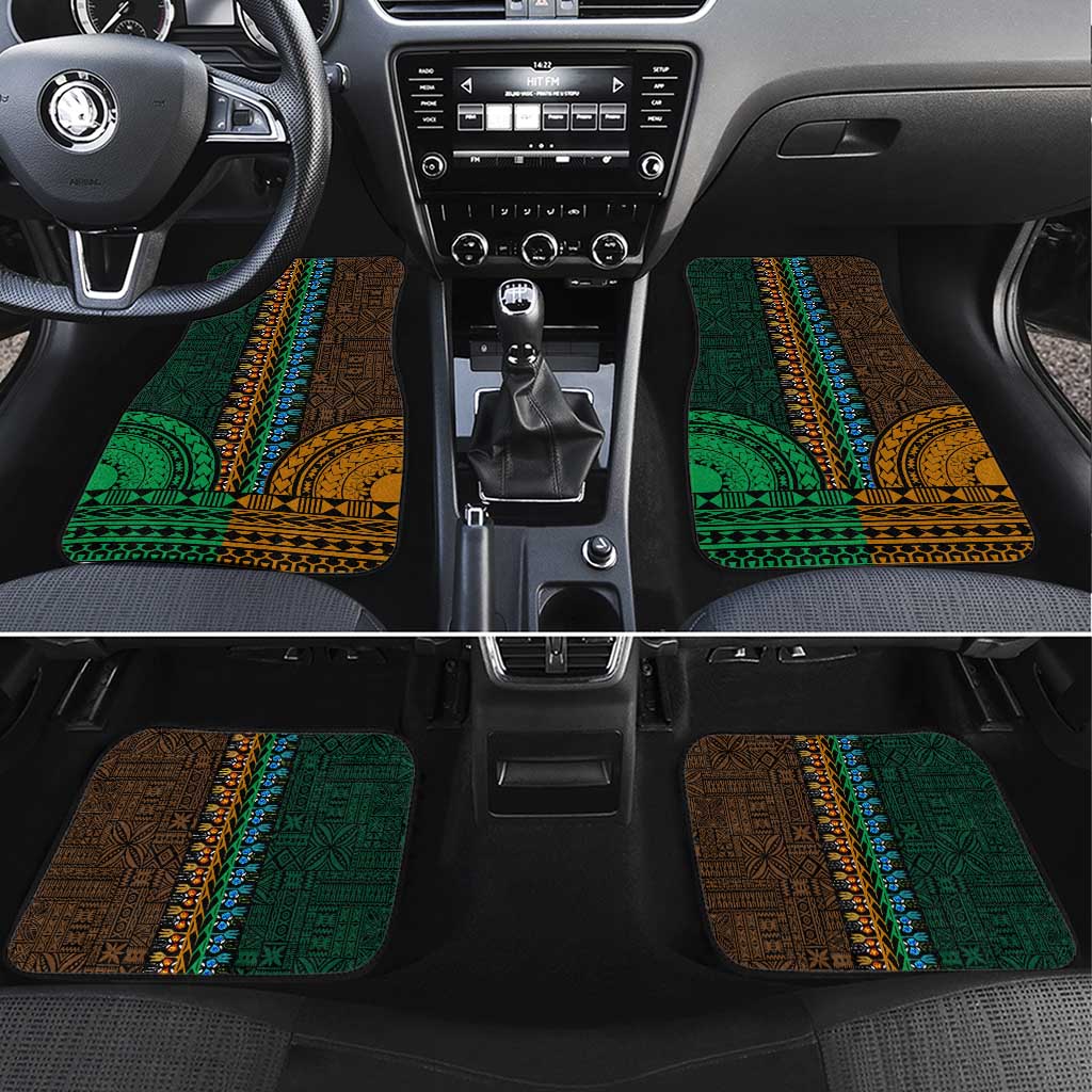 Green-gold Dashiki and Tapa Pattern Car Mats Africa-Polynesia Together Culture