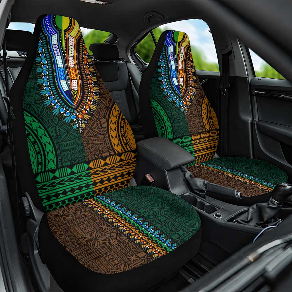 Green-gold Dashiki and Tapa Pattern Car Seat Cover Africa-Polynesia Together Culture