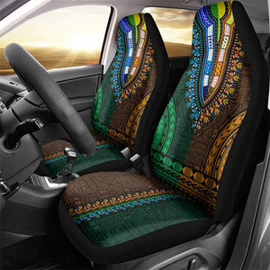 Green-gold Dashiki and Tapa Pattern Car Seat Cover Africa-Polynesia Together Culture