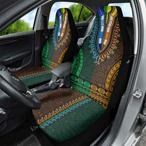 Green-gold Dashiki and Tapa Pattern Car Seat Cover Africa-Polynesia Together Culture